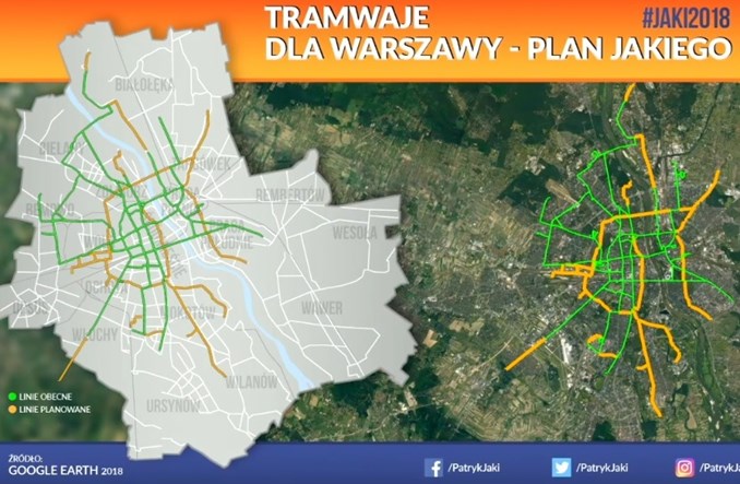 Tramwaje w Warszawie wg Jakiego: Kilkanaście nowych tras, w tym Trakt Królewski