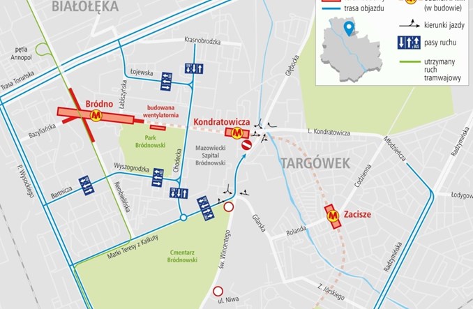 Metro na Bródno: Zamknięcie Kondratowicza dwa tygodnie później – od marca