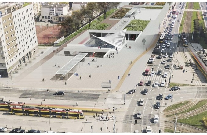 Warszawa Ochota ze schodami ruchomymi na nowy wiadukt Towarowej