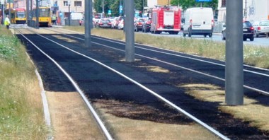 Warszawa: Spłonęło 100 m zielonego torowiska na Puławskiej