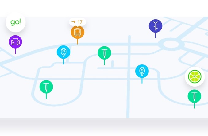 Vooom udostępnia planer podróży miejskich, który umożliwia dotarcie do celu na wiele sposobów, łącząc komunikację publiczną z pojazdami na minuty