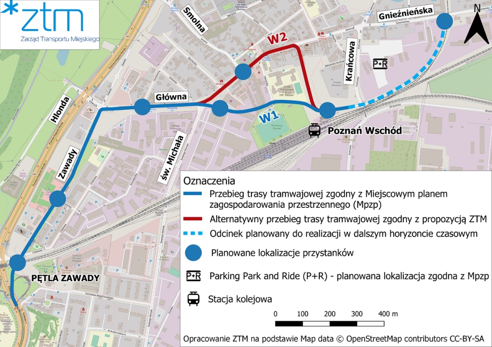 Plany obu wersji linii tramwajowej
