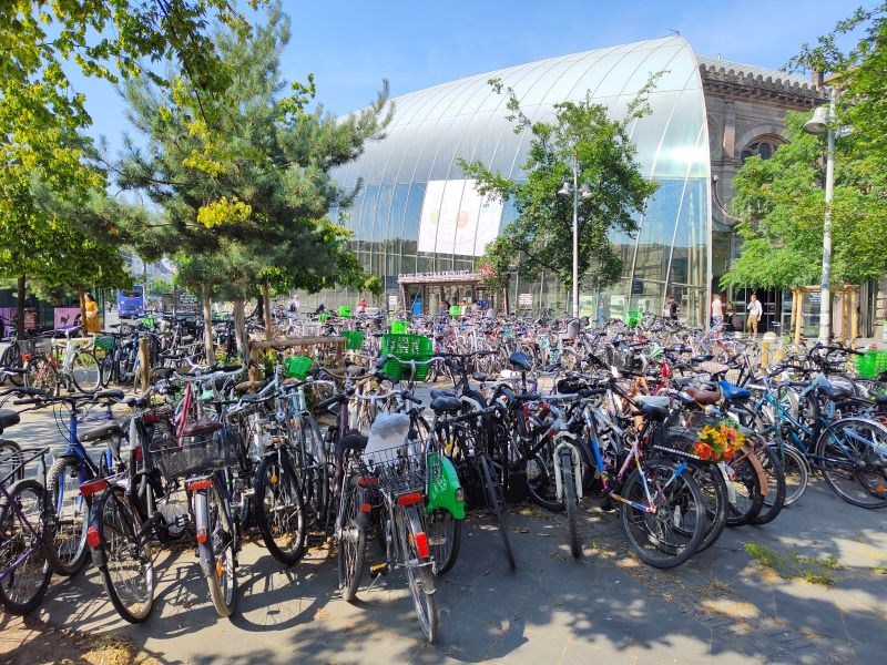 Mieszkańcy Strasburga chętnie korzystają też z rowerów - świadczy o tym choćby widok parkingu przy Dworcu Centralnym.