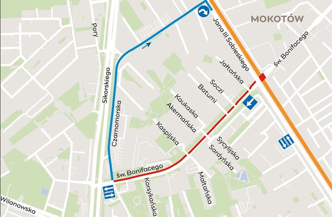 Warszawa: Tramwaj na Stegny. Zmiany na św. Bonifacego