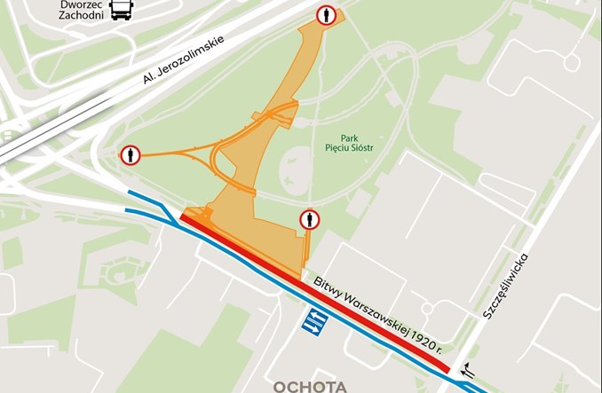 Warszawa: Tramwaj do Dworca Zachodniego. Po jednym pasie na Bitwy Warszawskiej