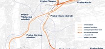 Praga z planem na podziemne linie kolejowe krzyżujące się pod dworcem