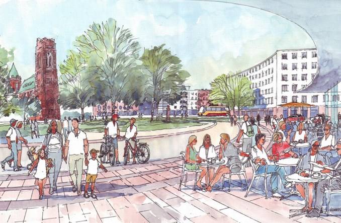 Pl. Narutowicza z prostą jezdnią i małą pętlą. Miasto szuka projektanta