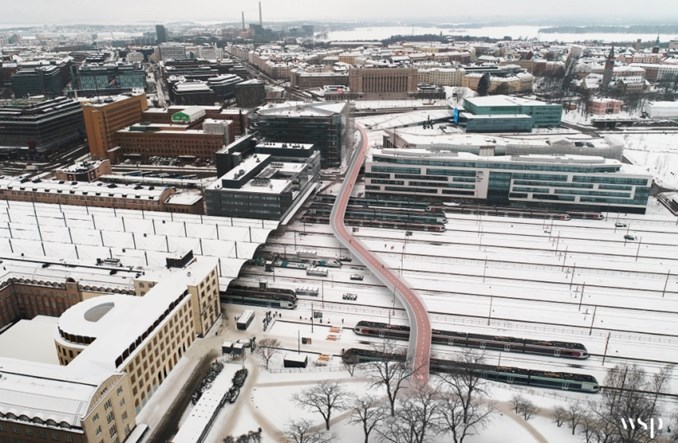 Helsinki. Most rowerowy nad dworcem kolejowym zamiast tunelu pod nim?